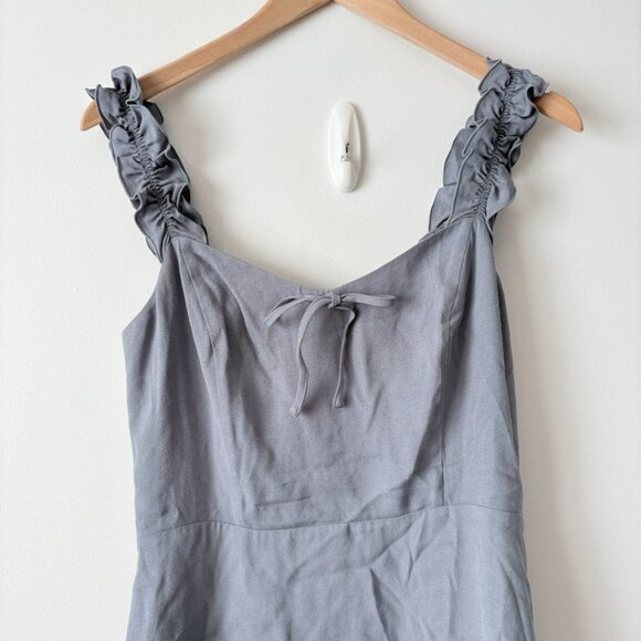 Aritzia Sunday Best Flirt Ruffle Dress Dusty Blue Grey Size 8 - Picture 4 of 7